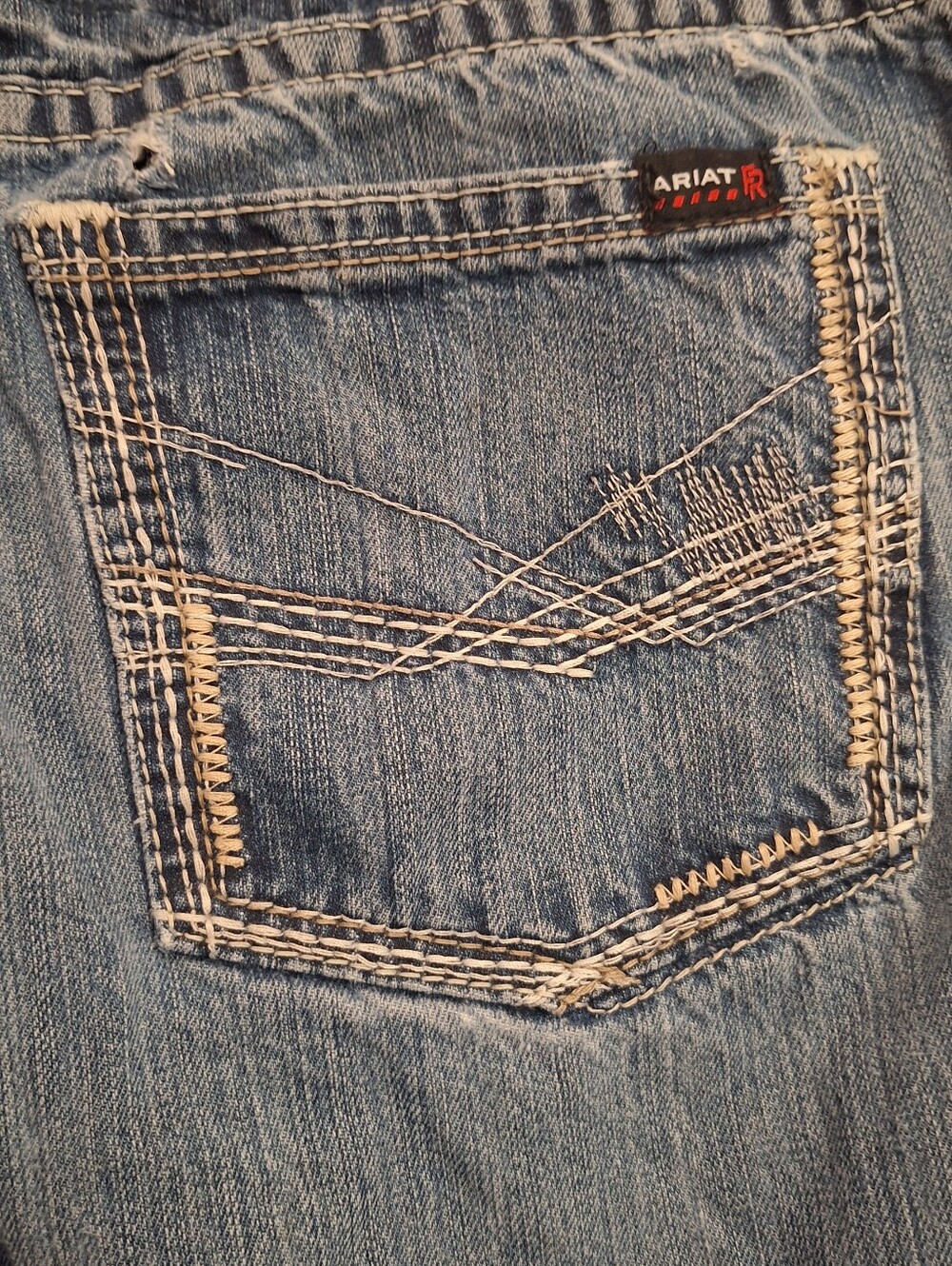Ariat FR Relaxed Bootcut Jeans Men's 42x28(tag42x30)Distressed Workwear Raw Hem